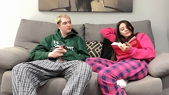 Step-Sibling Caught Watching Porn And Pleasuring Himself, But Sister Intervenes To Give Him A Handjob While Supposedly Reading A Book