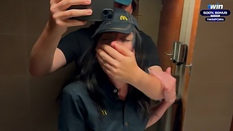 Daring Public Intercourse In A Restroom Due To Spilled Beverage. Intense Encounter With A Fast-Food Employee - Eva Soda.