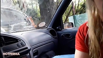 A Voluptuous Vixen Enjoys A Stranger'S Oral Pleasure In A Car