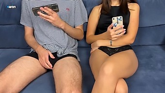 Stepbrother Joins Stepsister In Watching Porn And Masturbating, But She Gives Him A Handjob And Squirts On His Face, Leading To Mutual Orgasm